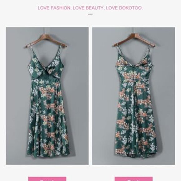 Dokoto Women's Summer Floral Print Spaghetti Strap Sundress V Neck Tie Front Max - Picture 6 of 6